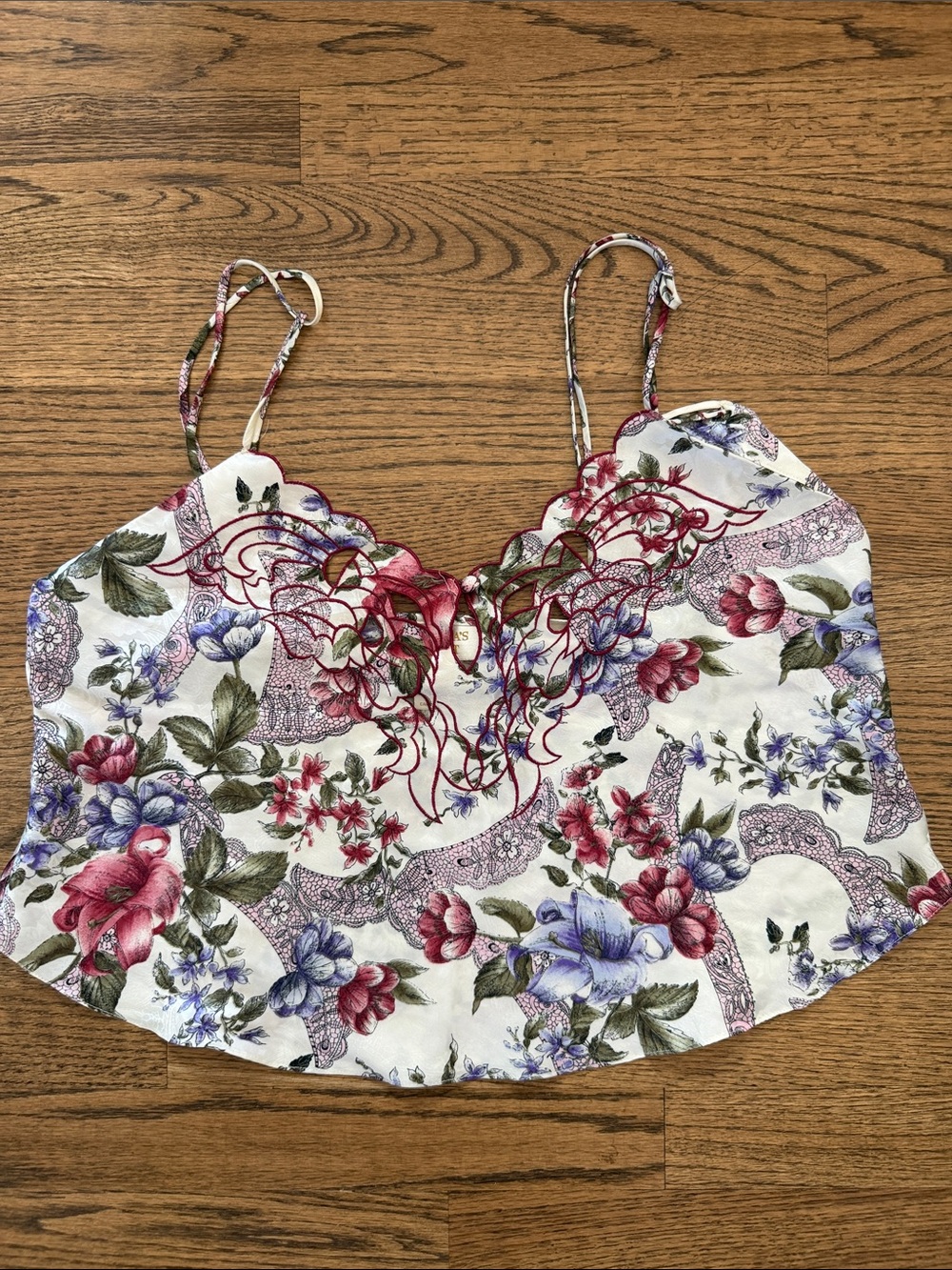 Victoria's Secret Ivory Floral Camisole with Pink & Purple Accents